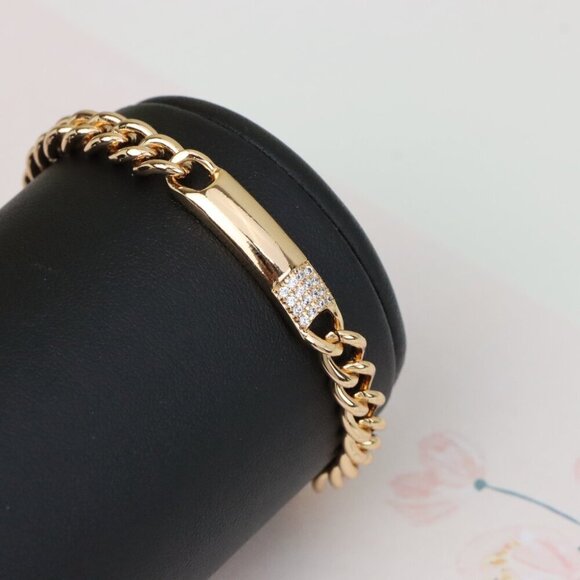 "Elegant Rose Gold Bracelet with Polished Bar & CZ Accent, XPBL0946 - Picture 7 of 12